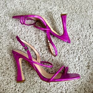 pink metallic slingback high heel sandals